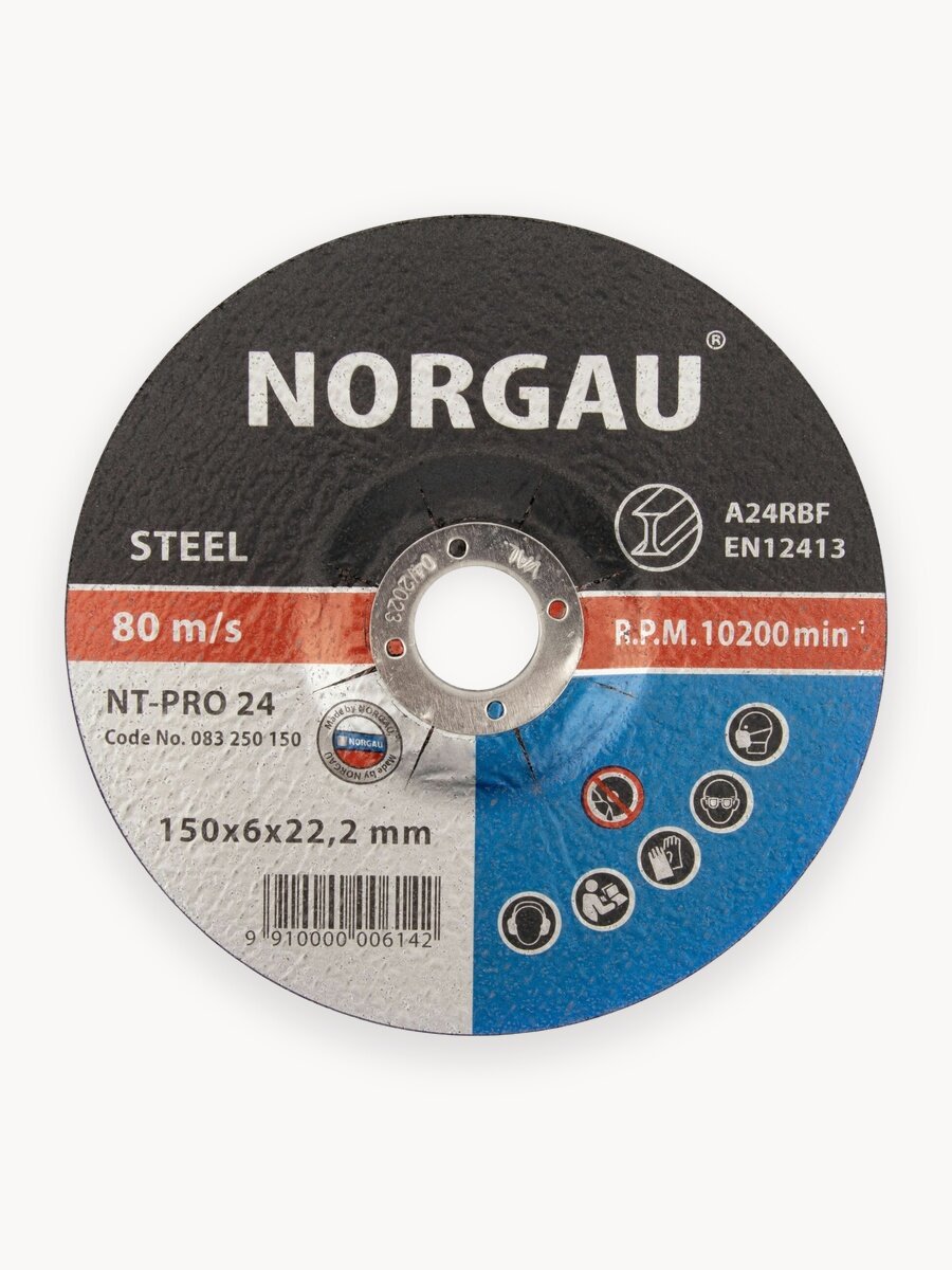 Армированный зачистной шлифовальный диск NORGAU Industrial средней твердости по стали для болгарки/УШМ, 150 х 6 мм