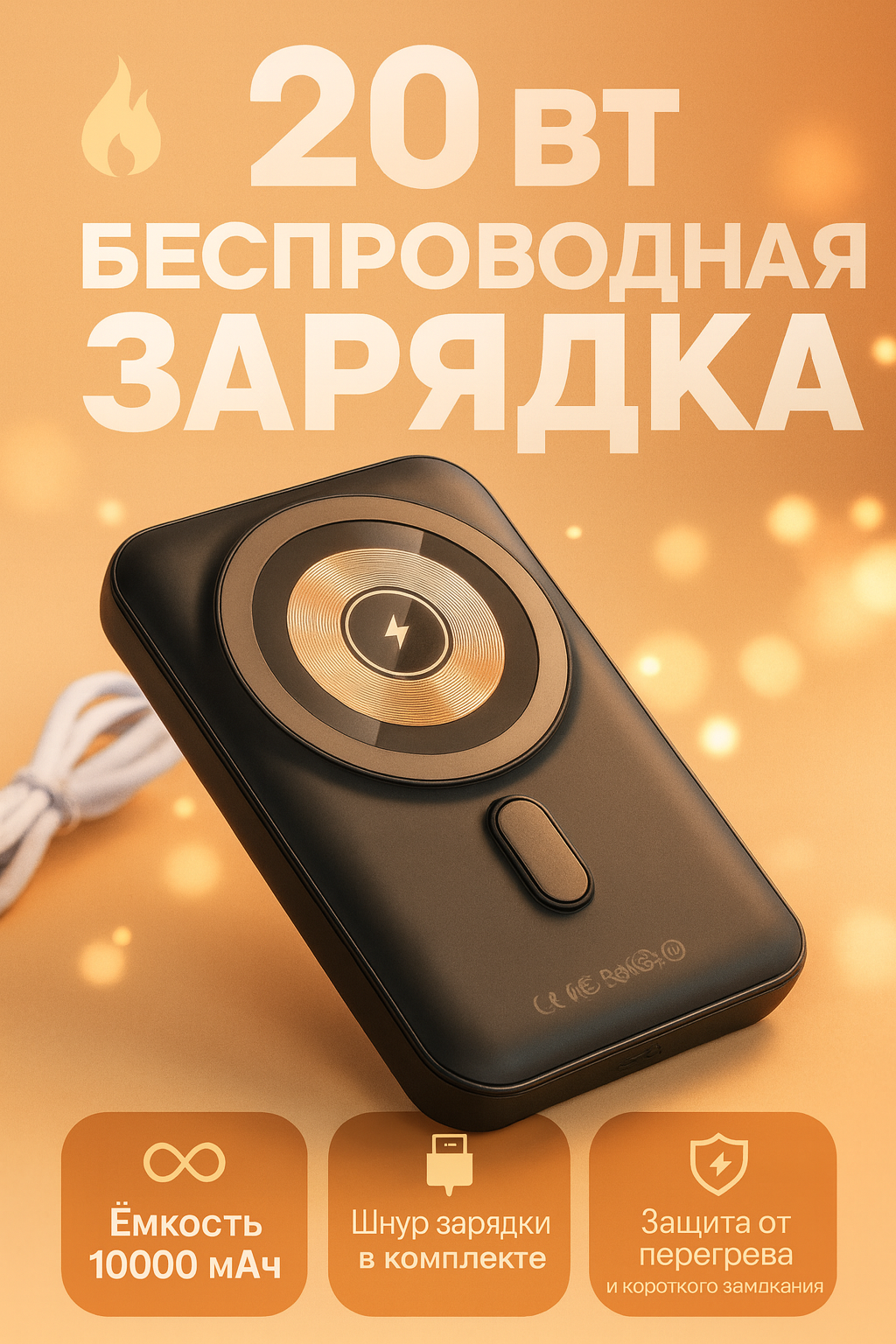 Портативный аккумулятор 7 Miliard 'MATTE", MagSafe, 10000 мАч, алюминиевый корпус