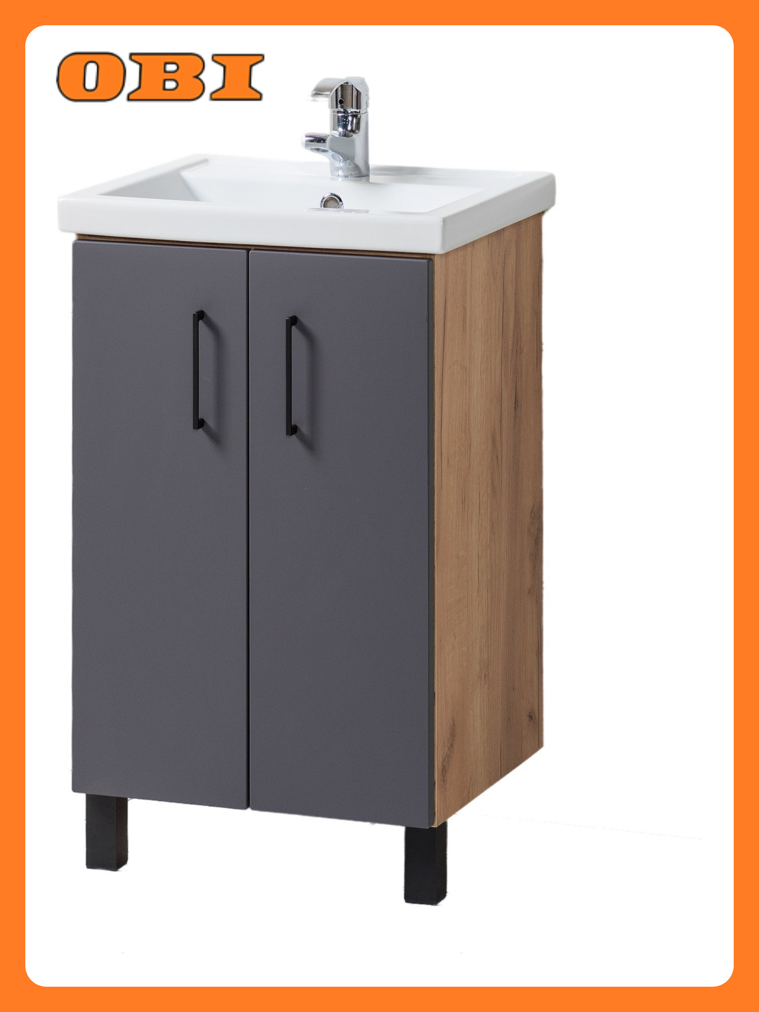 Тумба для ванной  Акваль Лофт   50см  серая  с доводчиками  напольная