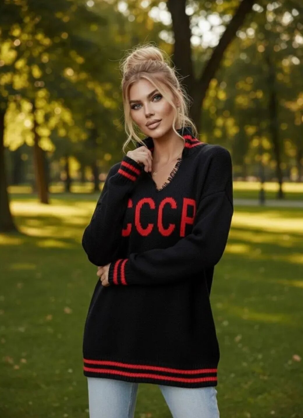 Свитер JoveMod, размер onesize, , черный, красный — фото 1