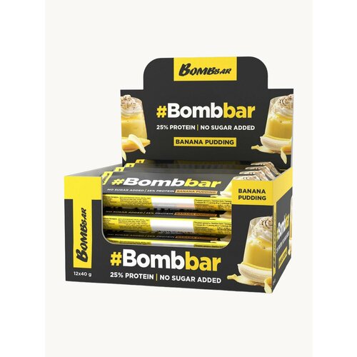 Протеиновые батончики Bombbar в шоколаде без сахара Банановый пудинг, 12шт х 40г