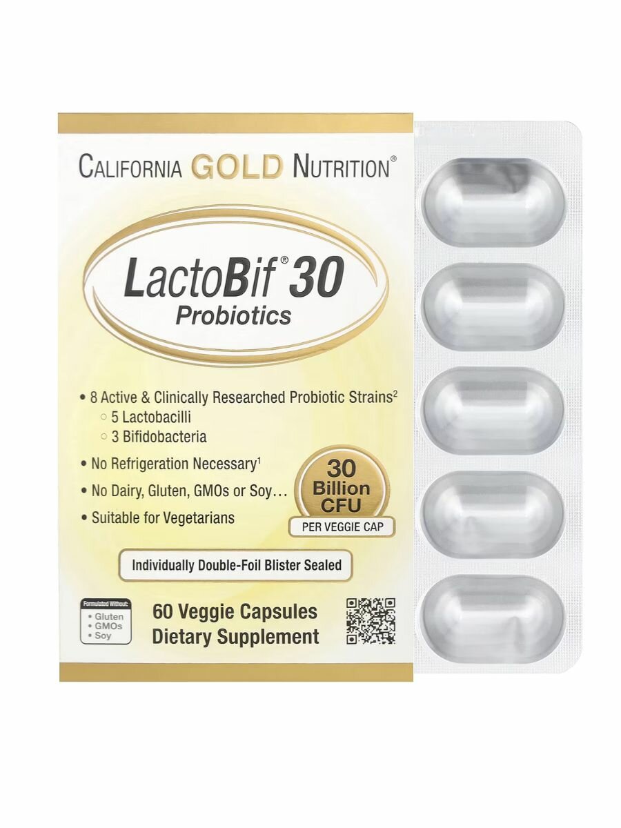 California Gold Nutrition, LactoBif, пробиотики, 30 млрд КОЕ, 60 капсул