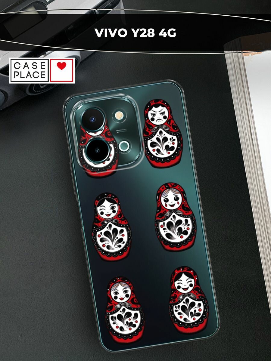 Чехол на Vivo Y28 4G / Виво Y28 4G с принтом Разные матрешки, прозрачный