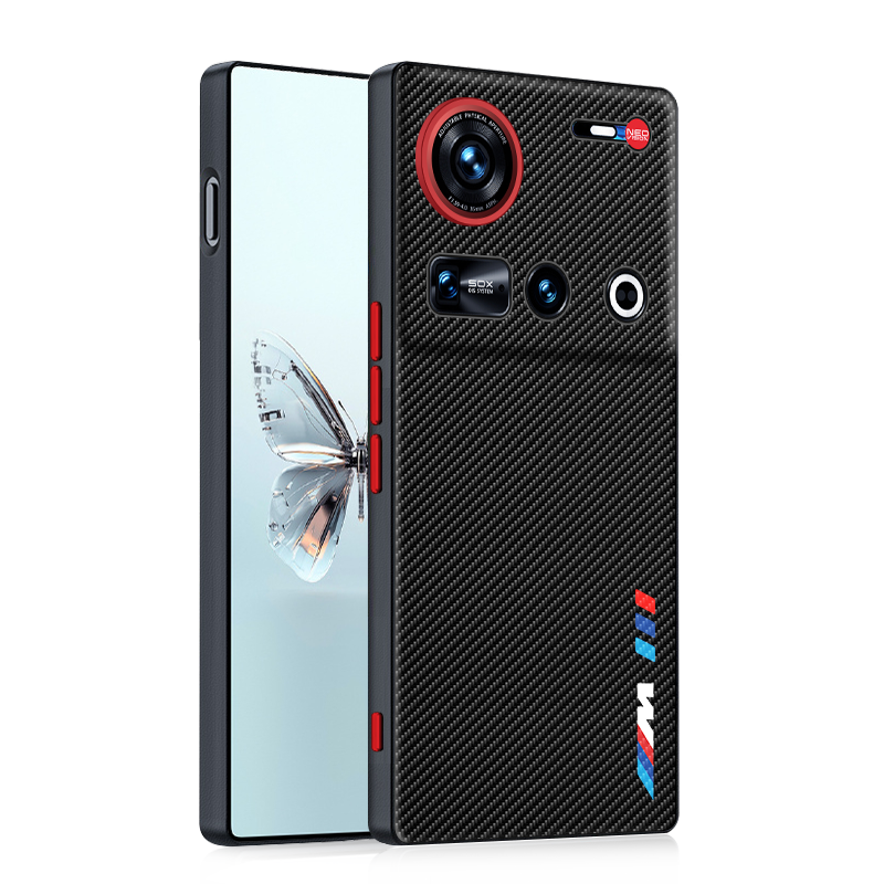 Nubia Z70 Ultra Чехол из карбонового волокна с M трёхцветным логотипом - ударопрочный полная защита чёрный