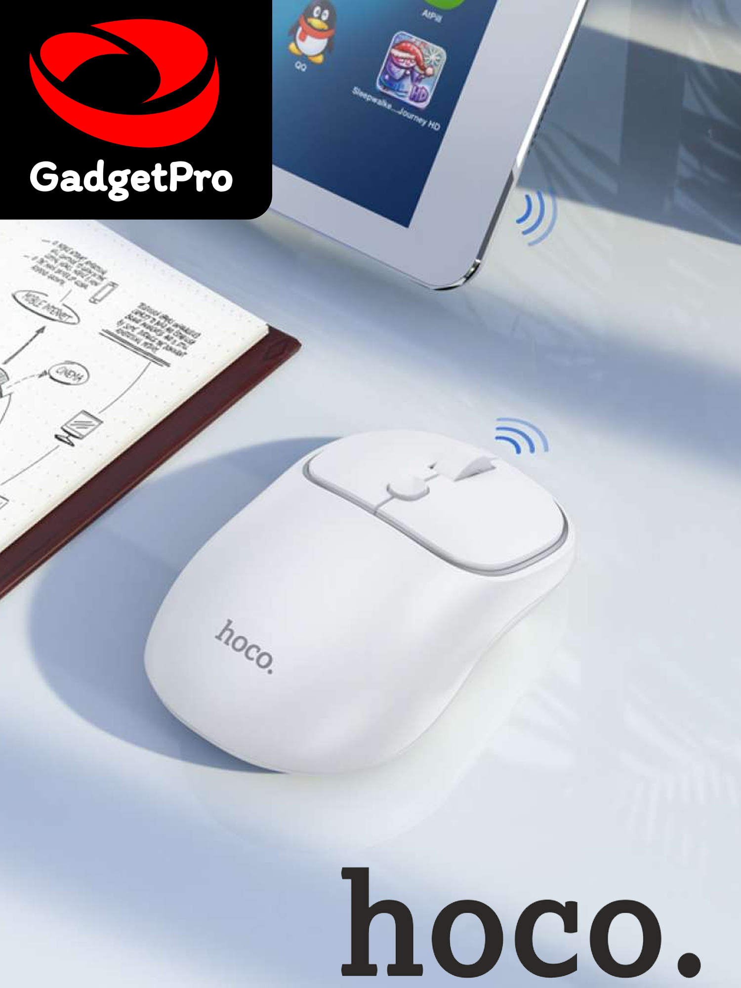 Беспроводная компьютерная мышь Hoco GM25 Royal, двухрежимная 2.4G + Bluetooth 3.0/5.2, 800–1600 DPI, 4 кнопок белый