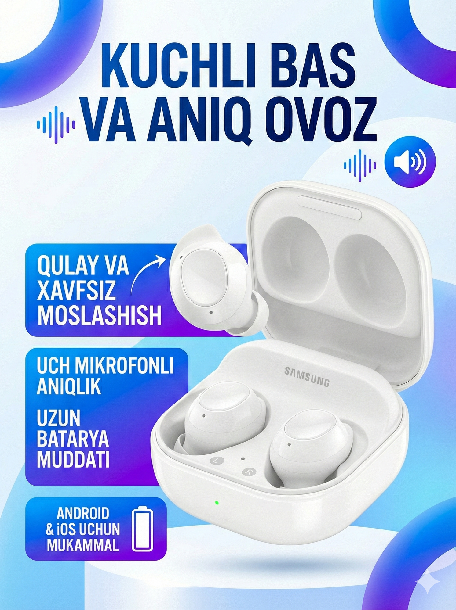 Беспроводные наушники Samsung Buds FE R400N — шумоподавление, сенсорное управление, оригинал