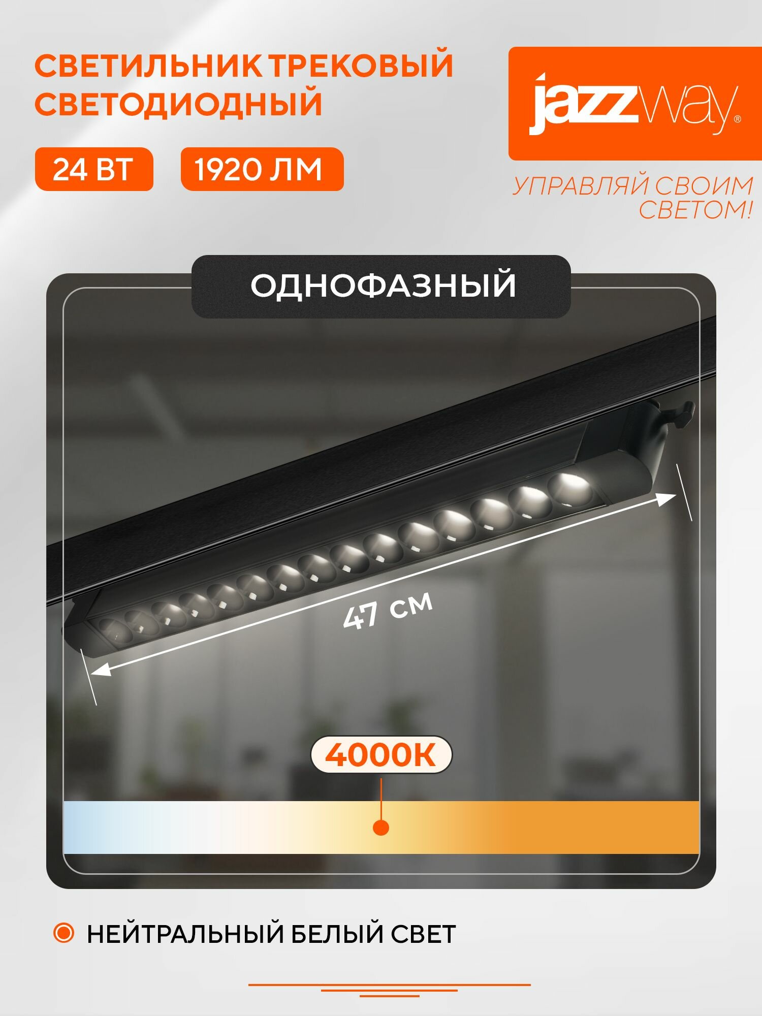 Трековый светодиодный светильник PTR 4424R 24Вт 4000K, IP40, черный