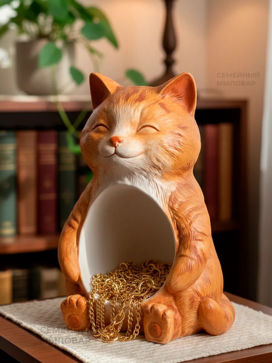 Силиконовый молд для гипса / конфетница Котик 21см — фото 1