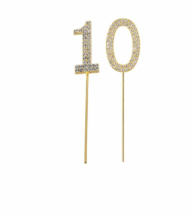Набор топперов 10 металлический золотистый со стразами