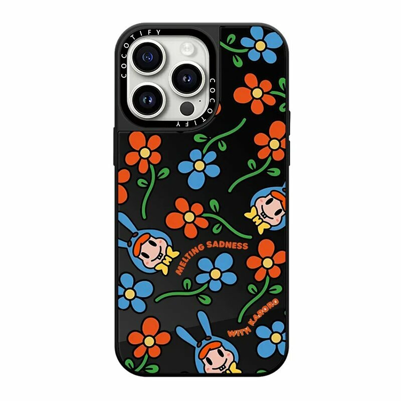 CASETI магнитный чехол для iPhone 17 - полный экран красной цветущей синей кролика, черная рамка черное зеркало