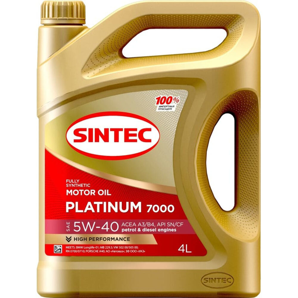 Масло моторное синтетическое Platinum 7000 5W40 API SN/CF ACEA A3/B4 4л SINTEC 600139