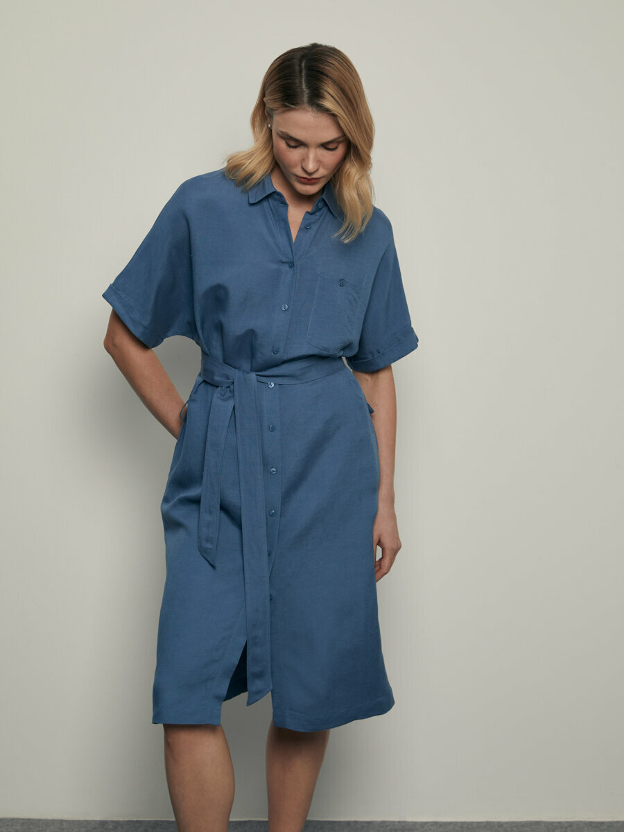 Платье миди на пуговицах с поясом