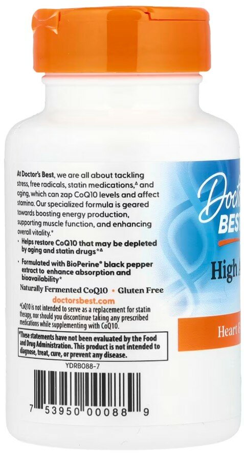 Изображение Doctor's Best, коэнзим Q10 с BioPerine, высокая степень усвоения, 100 мг, 60 мягких таблеток