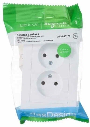 Розетка Schneider Electric AtlasDesign SE ATN000120, белая, скрытая установка, без заземления — фото 1