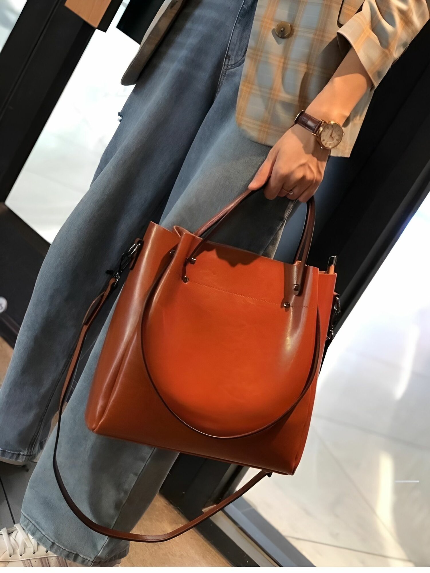 Сумка тоут КожаноFF, фактура гладкая, светло-коричневый — фото 1