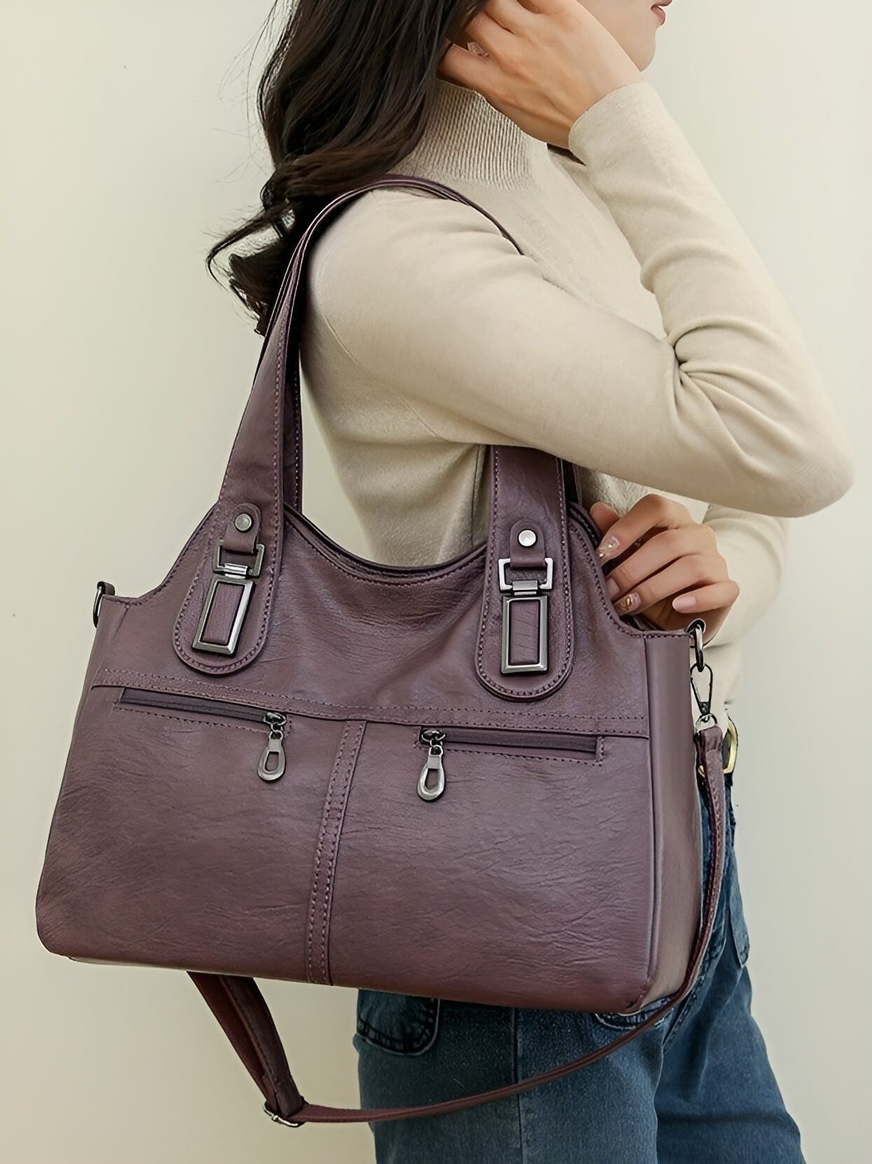 Сумка тоут КожаноFF, фактура зернистая, фиолетовый — фото 1