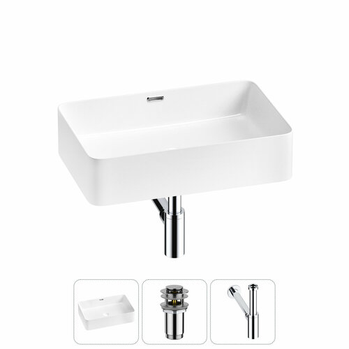 фото Накладная раковина в ванную комнату lavinia boho bathroom sink 20215211r в наборе 3 в 1: раковина 48 см в цвете белый глянец, донный клапан, сифон