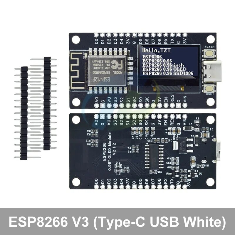 Плата разработки NodeMCU ESP8266 V3 с 0,96-дюймовым OLED-дисплеем CH340 ESP-12F WiFi-модулем TYPE-C USB для Arduino/Micropython, TYPE-C Withe
