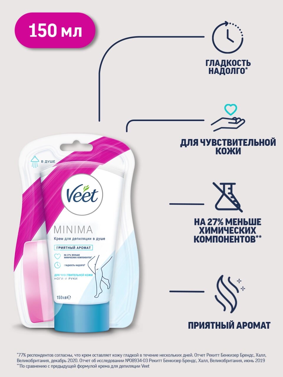 Крем для депиляции в душе Veet MINIMA для чувствительной кожи, 150мл — фото 1