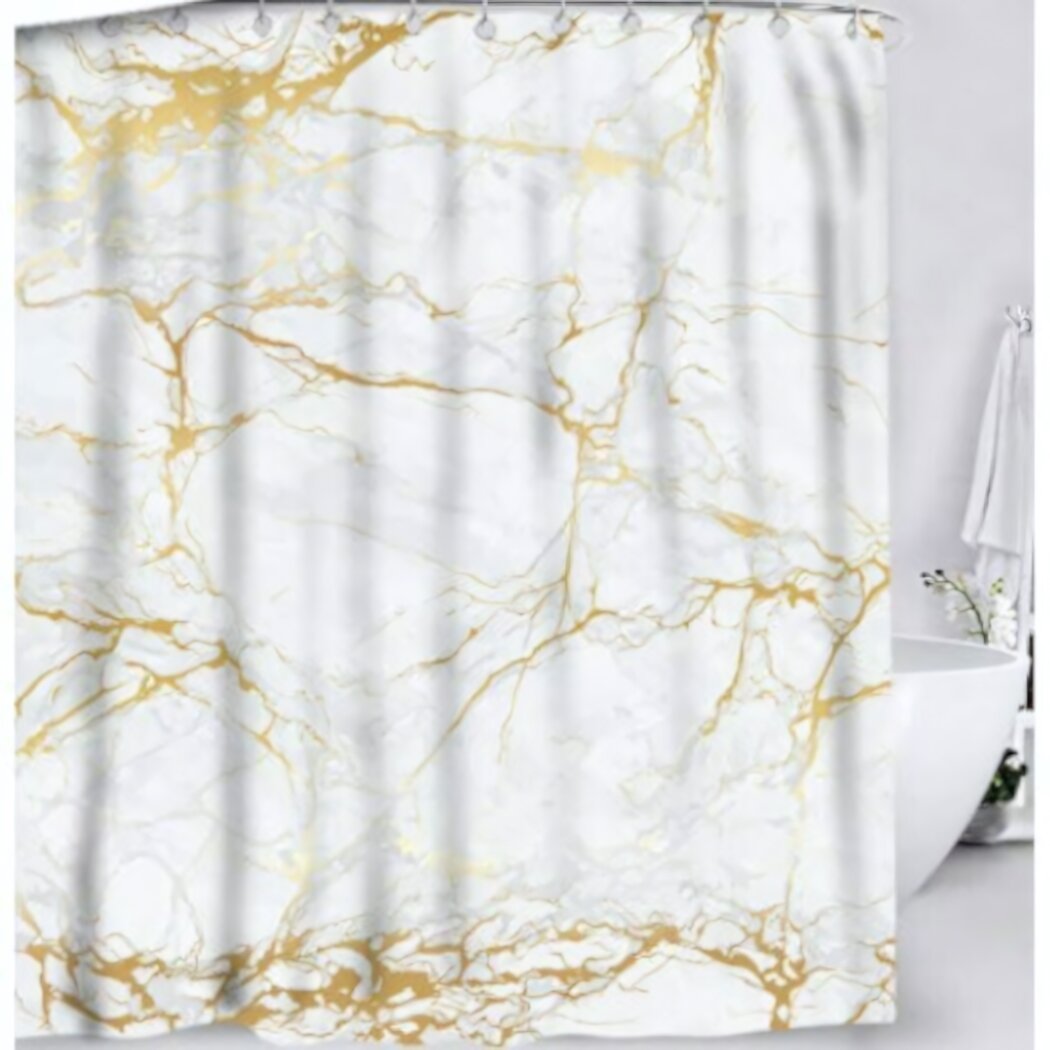 Штора для ванной 'Marble' 180х200см полиэстер с утяжелителем белый/золотой