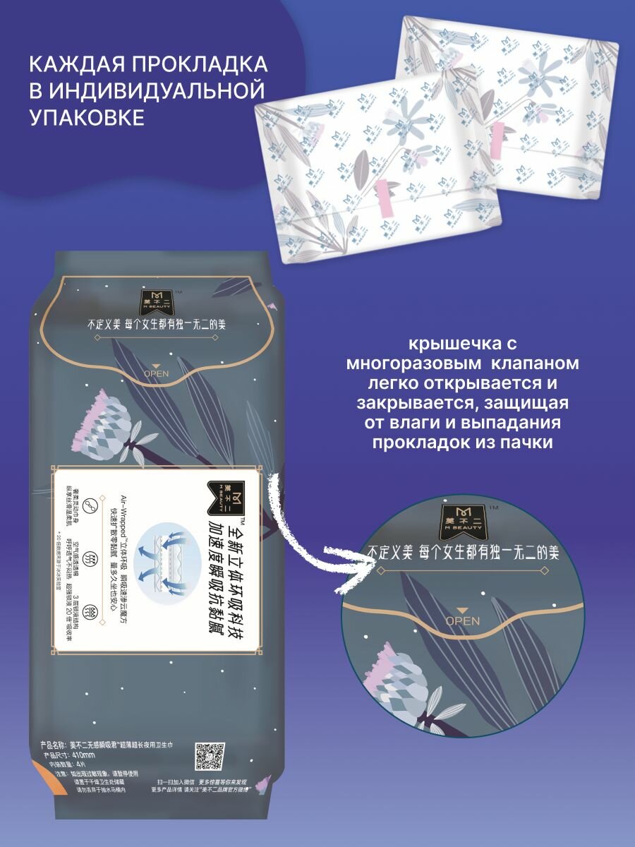 Прокладки Женские Гигиенические M BEAUTY Прокладки женские 4 шт ночные, 41см, супер длинные, с высоким уровнем впитываемости.