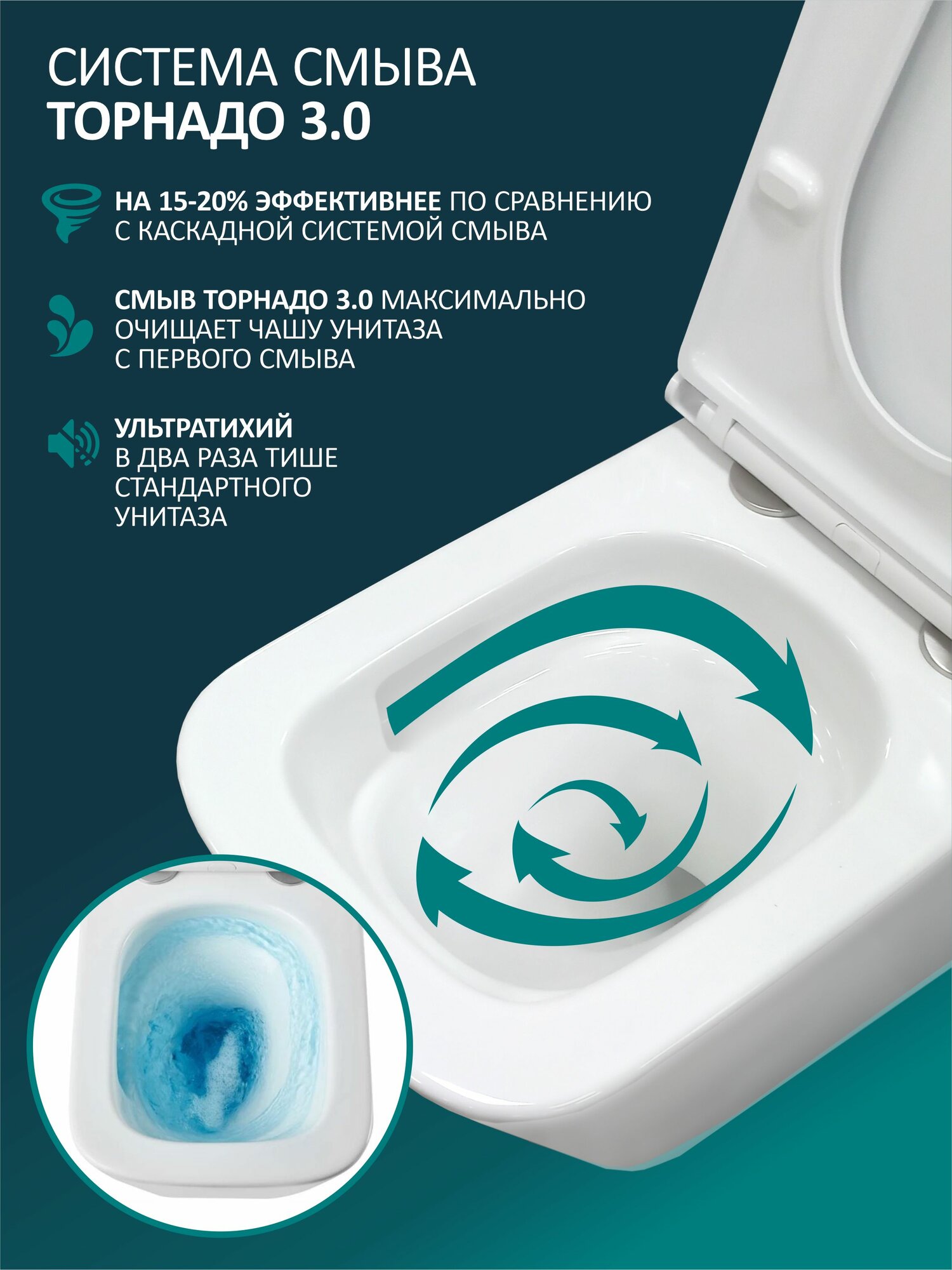 Унитаз напольный с бачком безободковый BLISSAN Smart смыв скрытый Торнадо 3.0 с сиденьем микролифт — фото 1