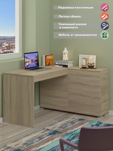 Изображение товара Компьютерный, Письменный стол Клифф, угловой, с ящиком, сонома, 122x133x78 см