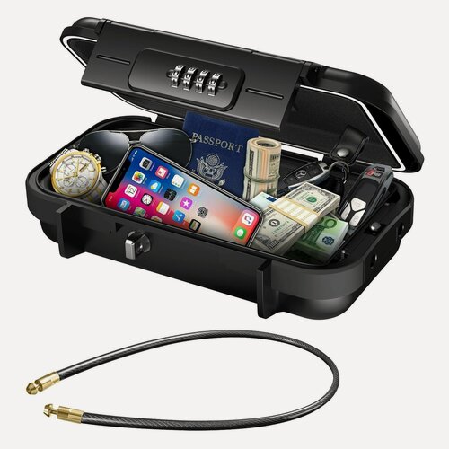 Изображение товара Портативный комбинированный сейф для пляжа, Сейф для пляжа, с замком, ударопрочный, водонепроницаемый, черный