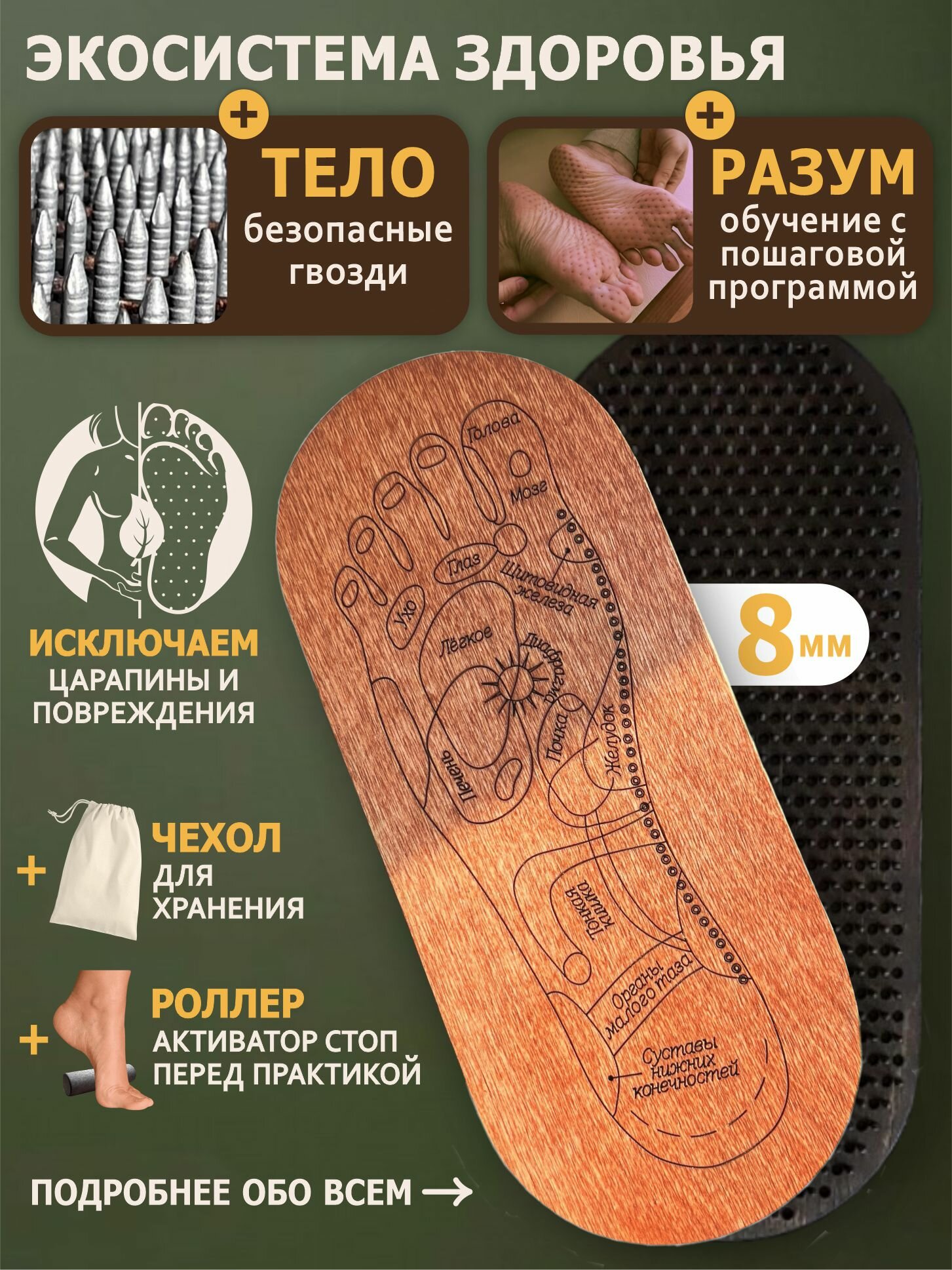 Доски Садху Ligar Sadhu "Карта здоровья" цвет вишня, для начинающих 8 мм / гвозди для йоги