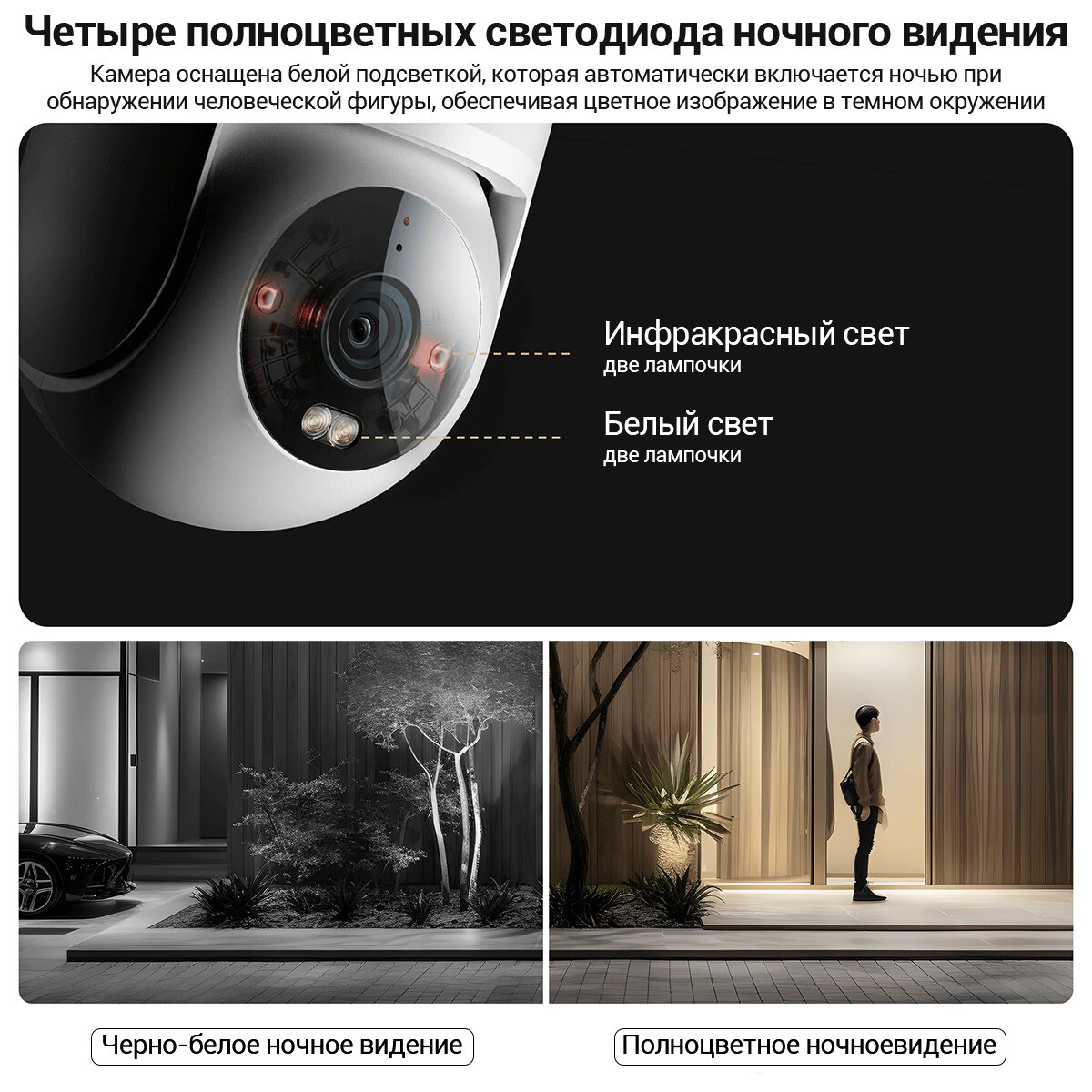 Пример ночного изображения с Xiaomi CW300: четкий вид двора