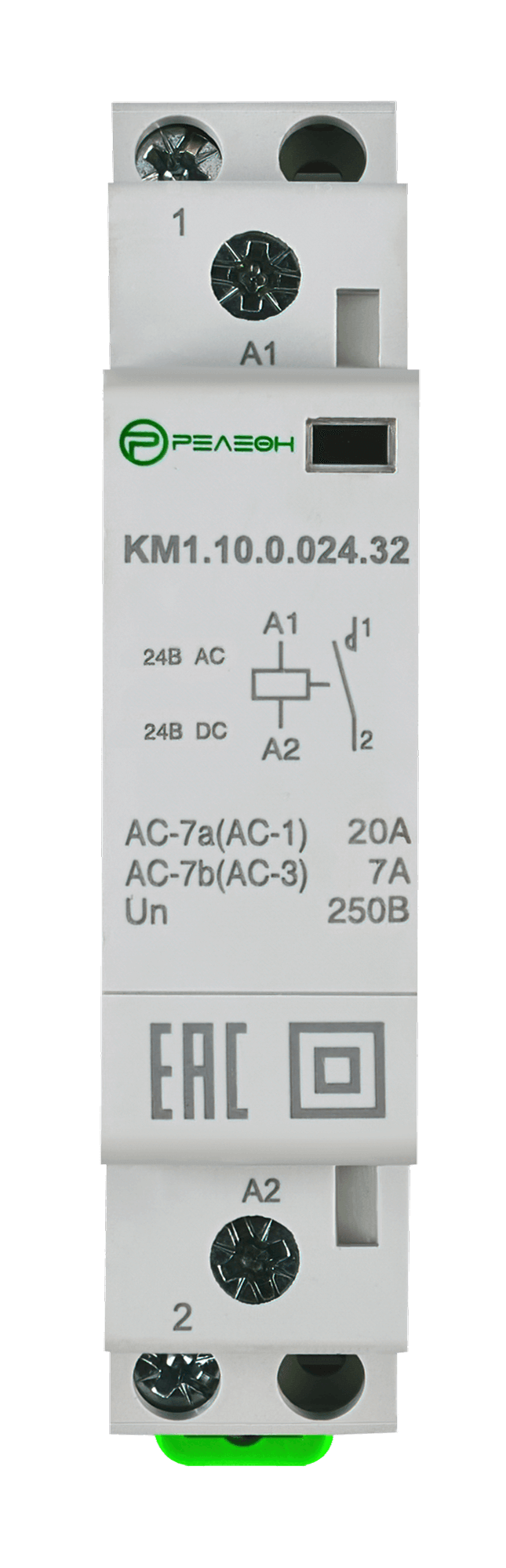 Модульный контактор 1НО контакт 32А; 24В AC/DC, релеон, KM1.10.0.024.32 — фото 1