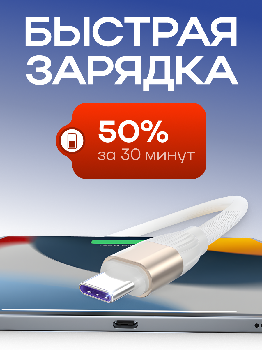 Кабель USB Type C быстрая зарядка, провод для iPhone / Samsung / Xiaomi, 1 метр — фото 1
