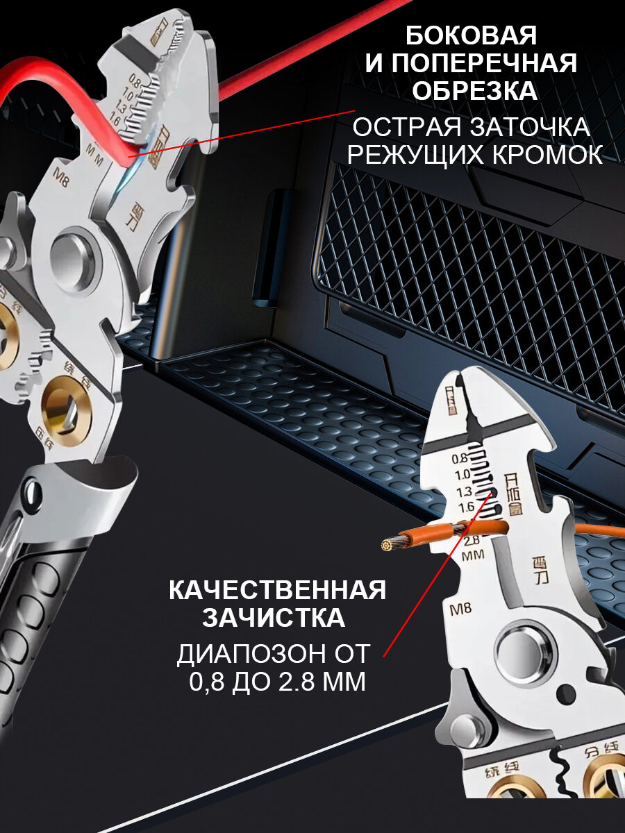 Стриппер для снятия изоляции, Кримпер, Плоскогубцы многофункциональные 21 в 1, Инструмент электрика — фото 1