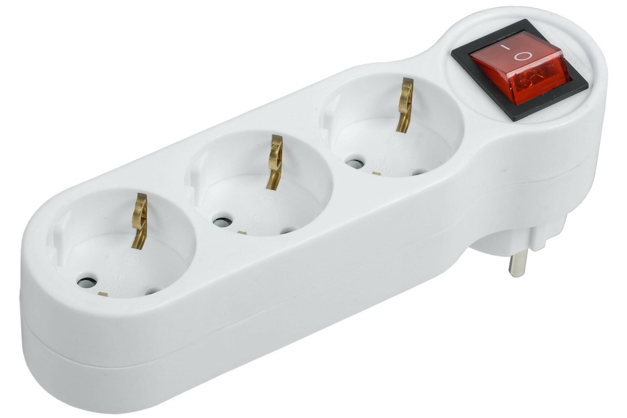 Разветвитель 3-м 16А IP20 Т-01/03В 2P+PE с выкл. бел. IEK WTP10-16-03-ZK-K01
