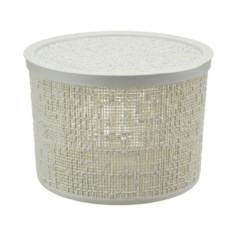 Коробка с крышкой D22см 45л белый плетеный дизайн под ротанг пластик – удобное хранение