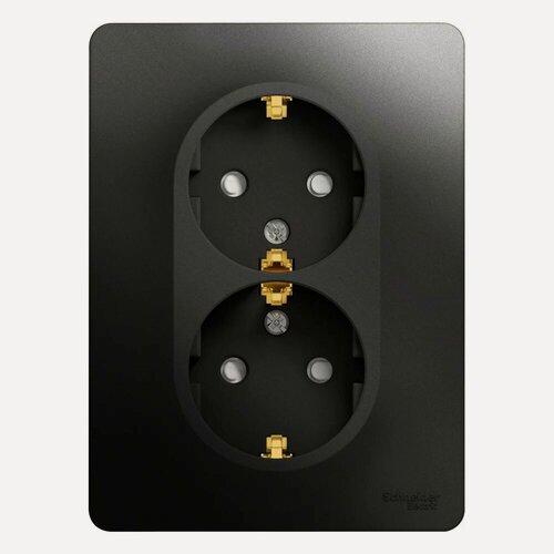 Изображение товара 2-ая розетка Systeme Electric Glossa Антрацит с/з, со шторками, 16А, в сборе SE GSL000726