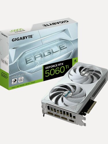 Изображение товара Видеокарта GIGABYTE GeForce RTX 5060 Ti EAGLE OC ICE 8G, 8ГБ GDDR7,128-bit, 28 Гбит/с, PCI-E 5.0, белая