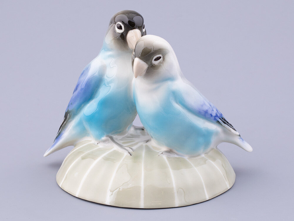 Фарфоровая статуэтка "Неразлучники"Лазурные, Императорский фарфоровый завод, ручная роспись — фото 1