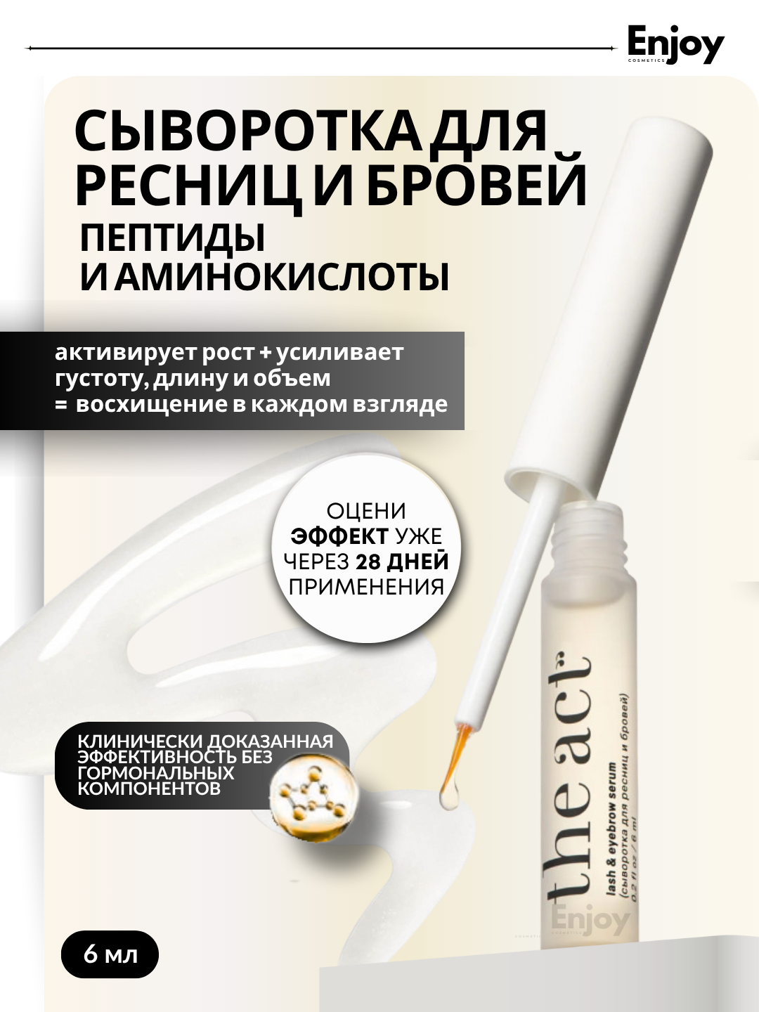 Сыворотка для ресниц и бровей The Act, активирует рост, усиливает густоту, длину и объем