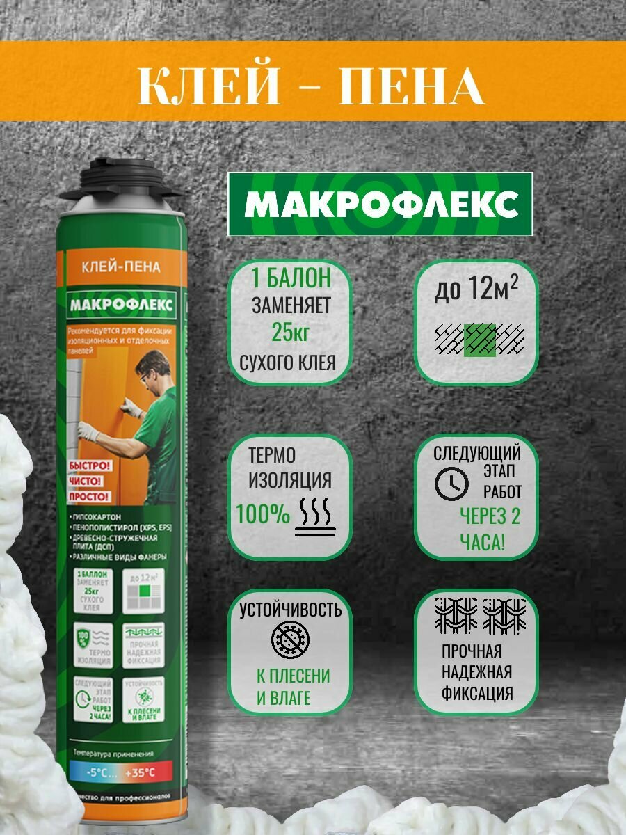 Макрофлекс Клей - пена монтажная под пистолет всесезонная 850 мл