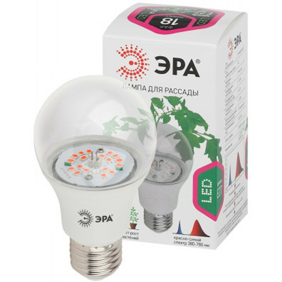 Лампа ЭРА FITO-12W-RB-E27-K для растений цоколь E27
