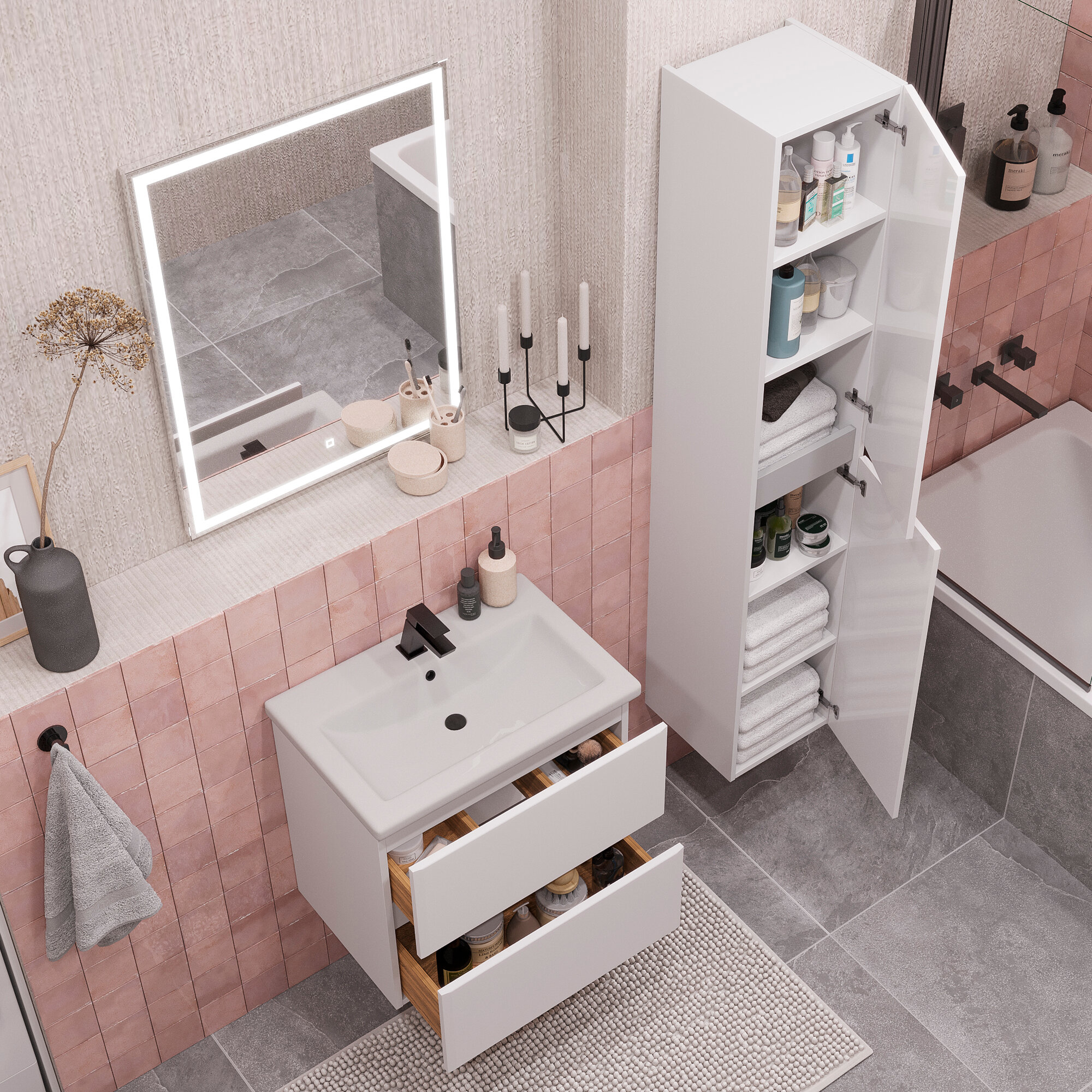 Тумба подвесная SanStar Велья 50 Без раковины для ванной комнаты, белая — фото 1