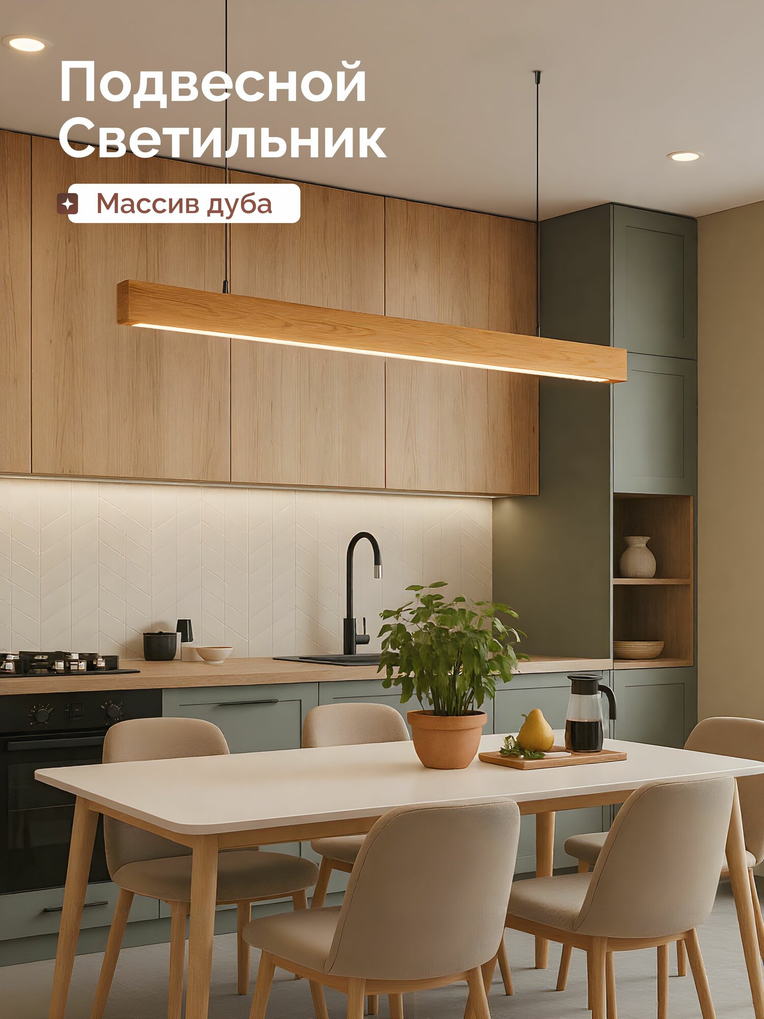 HOLZTAG Потолочный подвесной светильник из дерева, люстра, массив дуба 2.5х6х180см, дневной свет