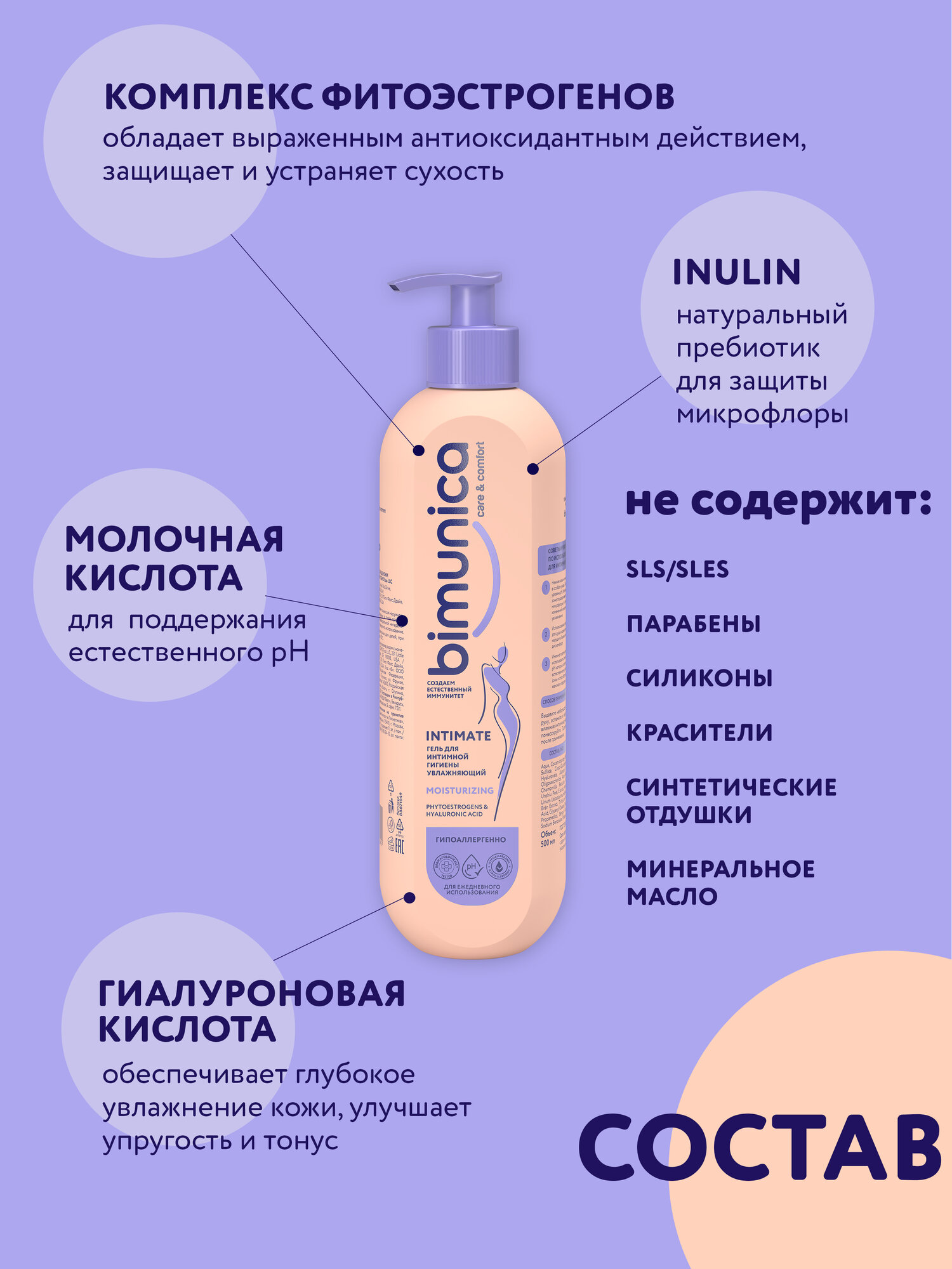 Картинки Bimunica Гель для интимной гигиены женский, увлажняющий, 500 мл
