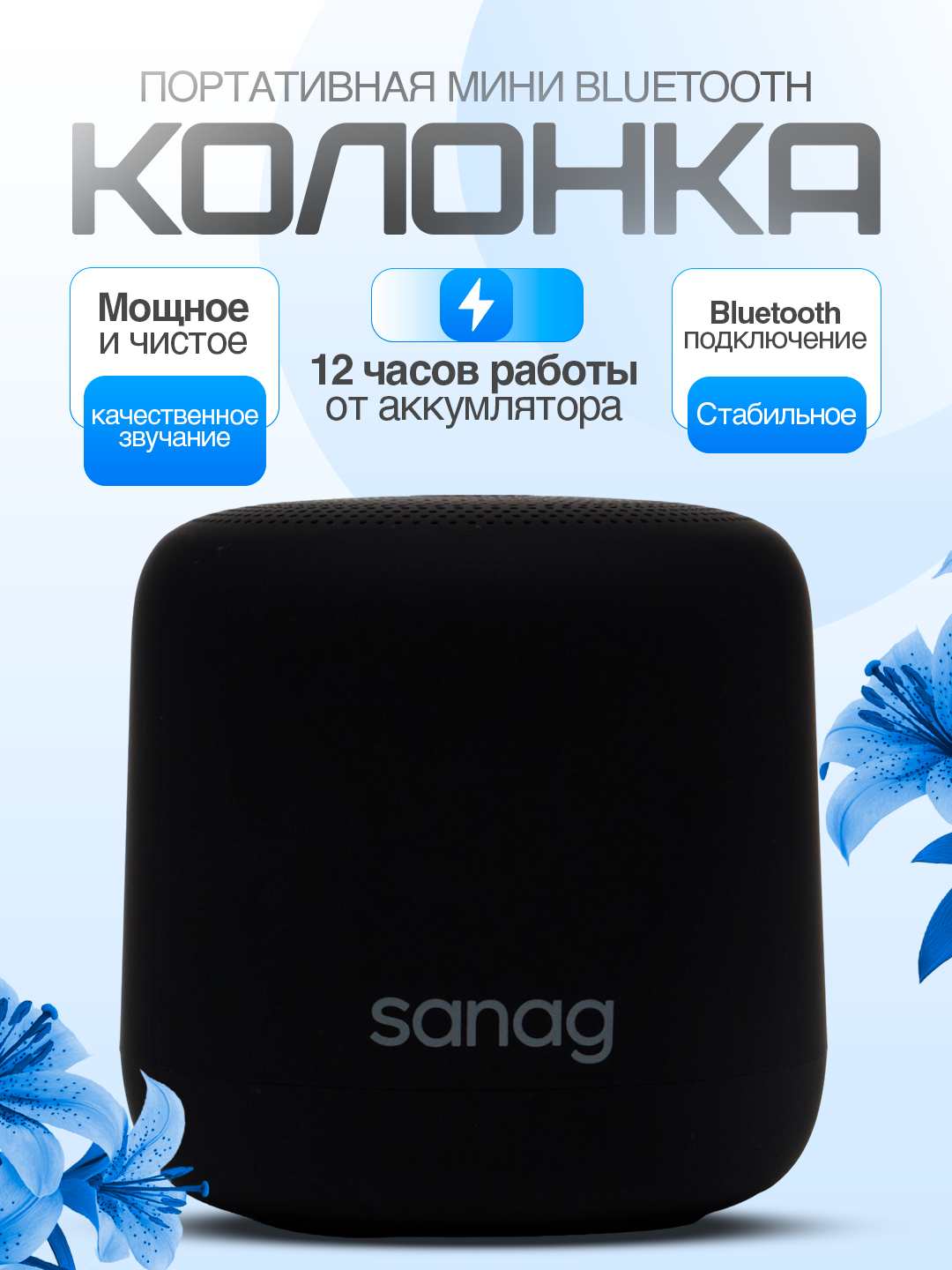 Портативная колонка Sanag X16, защита IPX7, 12 часов работы, Bluetooth