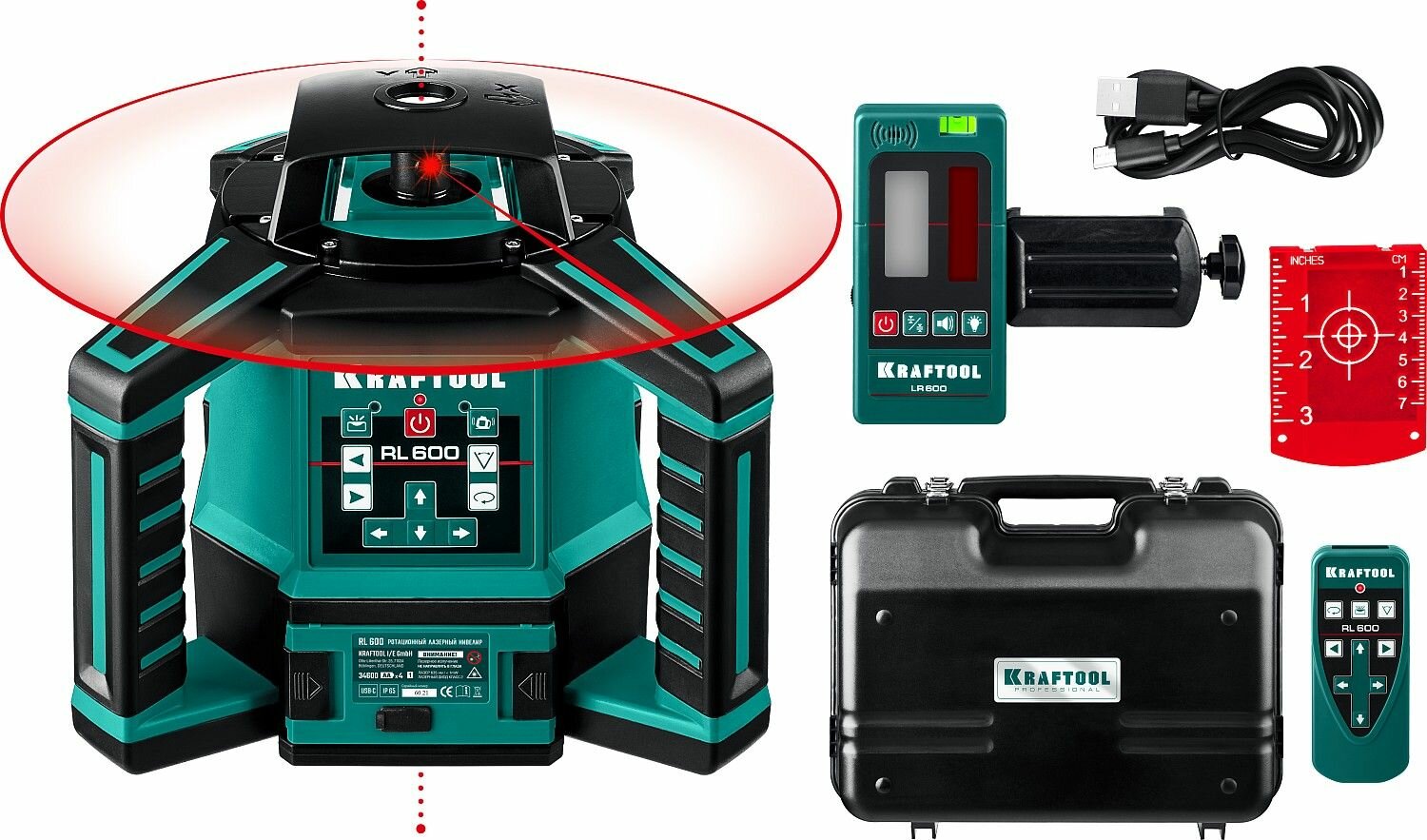 KRAFTOOL RL600, 600 м, ротационный лазерный нивелир (34600_z01)