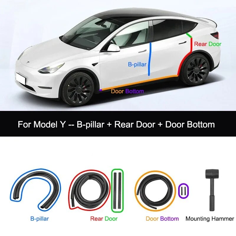 Для Tesla Model Y 2021-2024 комплект уплотнительных лент для двери звукоизоляционный резиновый уплотнитель для модели 3 комплект уплотнений для стойки B шумоподавление