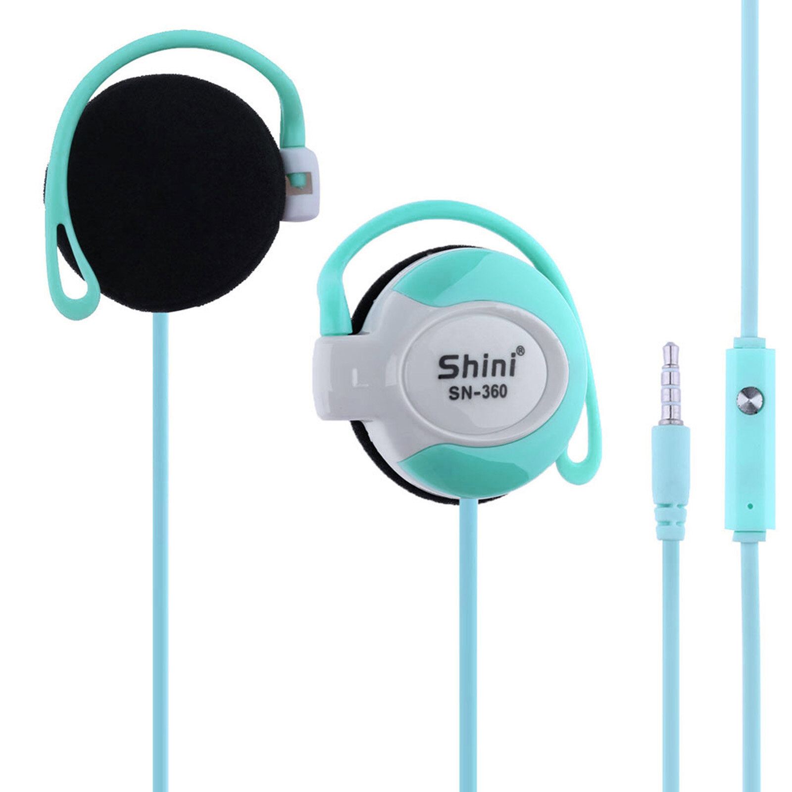 SHINI SN-360 Наушники на ушные крючки 3.5mm Проводные стерео-наушники Игровые спортивные наушники с микрофоном для телефона Черный/Белый/Зеленый/Розовый/Красный(Доступно) 16Ом 123±3дБ 20-2000Гц 120см 0.3% 30φмм Пенопласт 12*9*1.5см 35гр