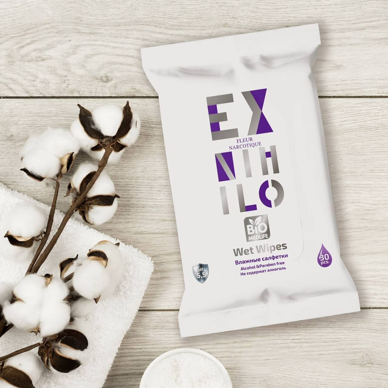 Влажные салфетки Bio Medlife FLEUR NARCOTIQUE, гипоаллергенные, без спирта, 30 шт. 250г