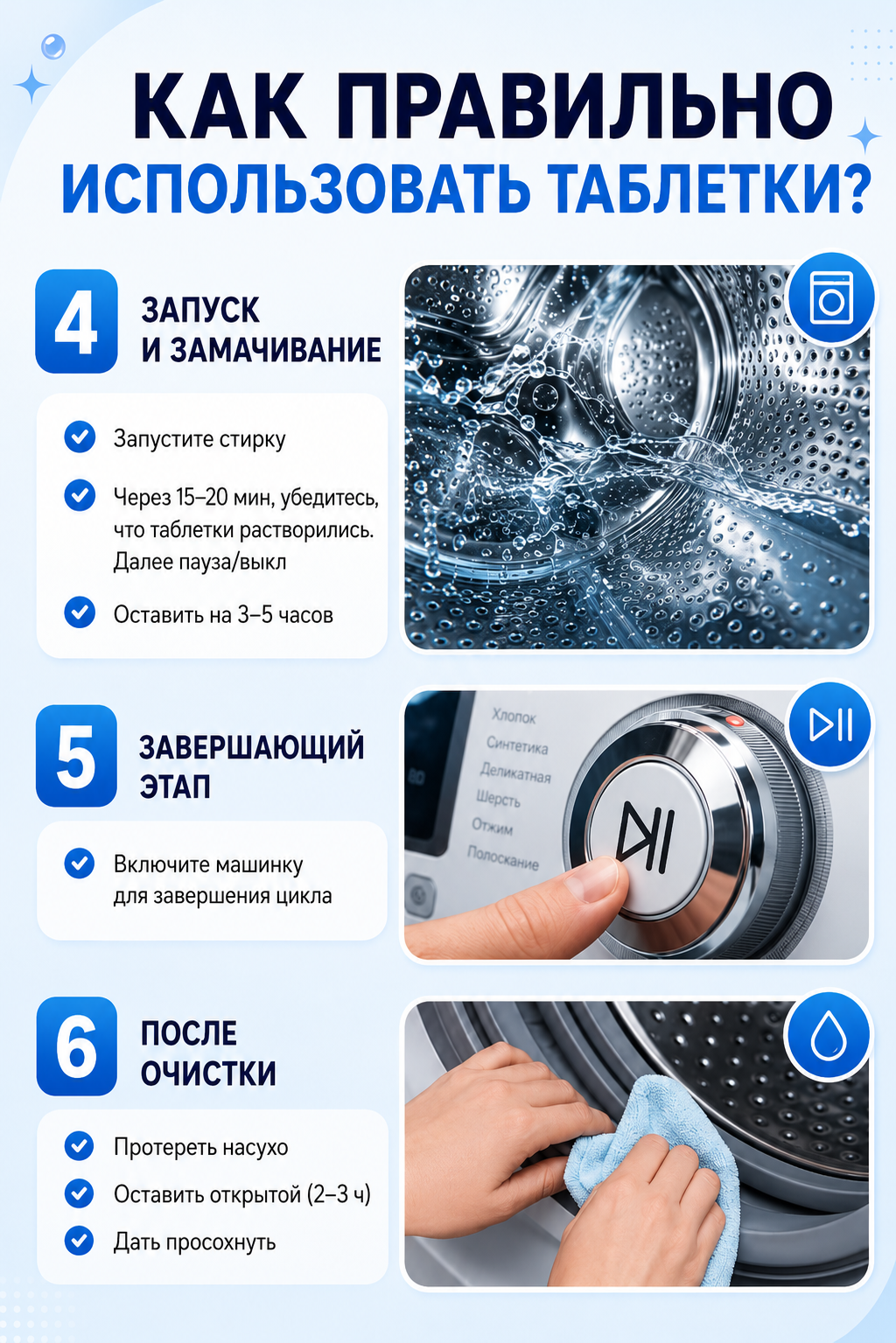Очиститель для стиральных машин, средство для чистки от накипи, неприятного запаха и загрязнений 30 таблеток — фото 1